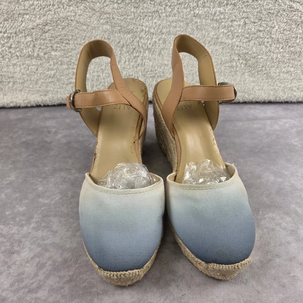 Naturalizer Womens Blue Ombre Canvas Espadrille Wedge Sandals Tan Ankle Strap